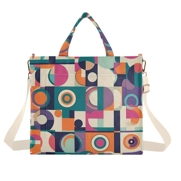 FORMRS Womens Corduroy Tote Bag Crossbody Shoulder Handbag with Pocket, Orange Geometric