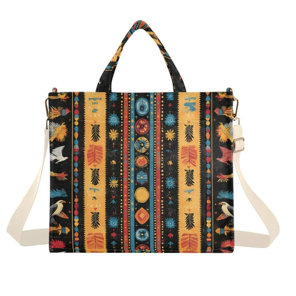 FORMRS Womens Corduroy Tote Bag Crossbody Shoulder Handbag with Pocket, Orange Geometric