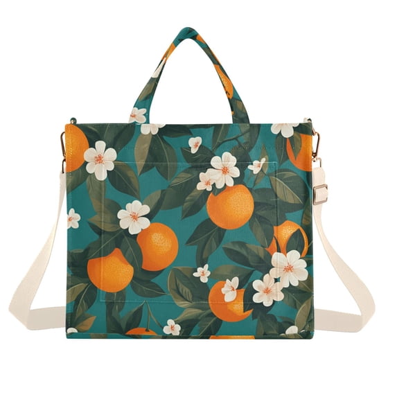 FORMRS Womens Corduroy Tote Bag Crossbody Shoulder Handbag with Pocket, Orange Leaves