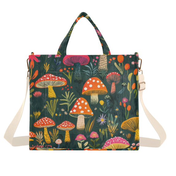 FORMRS Womens Corduroy Tote Bag Crossbody Shoulder Handbag with Pocket, Orange Mushroom