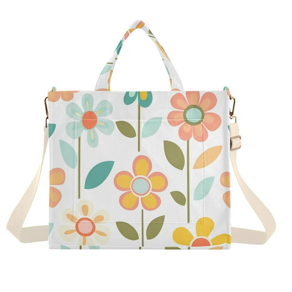 FORMRS Womens Corduroy Tote Bag Crossbody Shoulder Handbag with Pocket, Orange Retro Flower