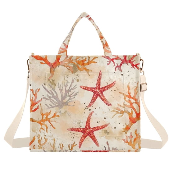 FORMRS Womens Corduroy Tote Bag Crossbody Shoulder Handbag with Pocket, Orange Starfish