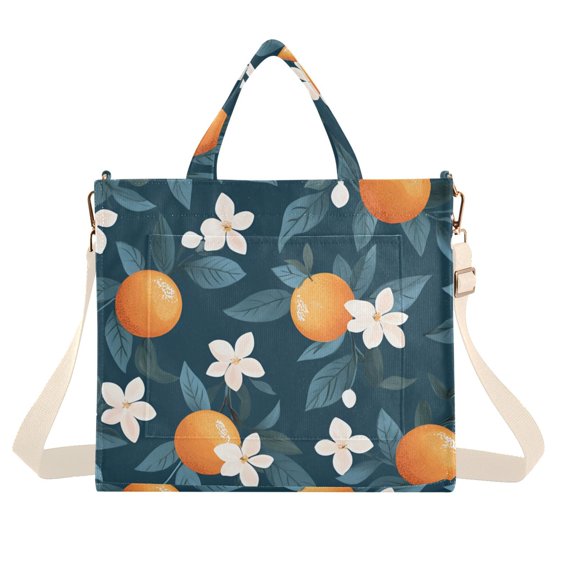 FORMRS Womens Corduroy Tote Bag Crossbody Shoulder Handbag with Pocket, Oranges Pattern