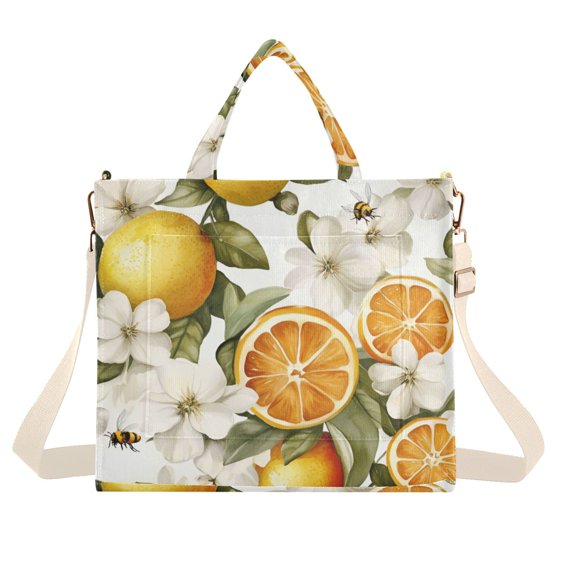 FORMRS Womens Corduroy Tote Bag Crossbody Shoulder Handbag with Pocket, Oranges Watercolor