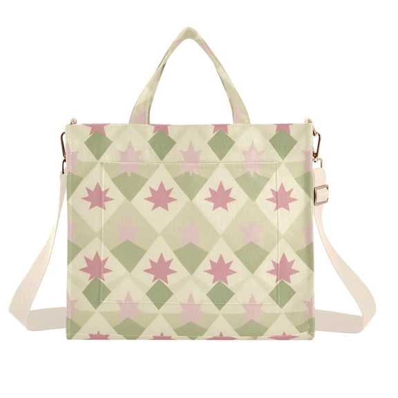 FORMRS Womens Corduroy Tote Bag Crossbody Shoulder Handbag with Pocket, Pastel Green Geometric