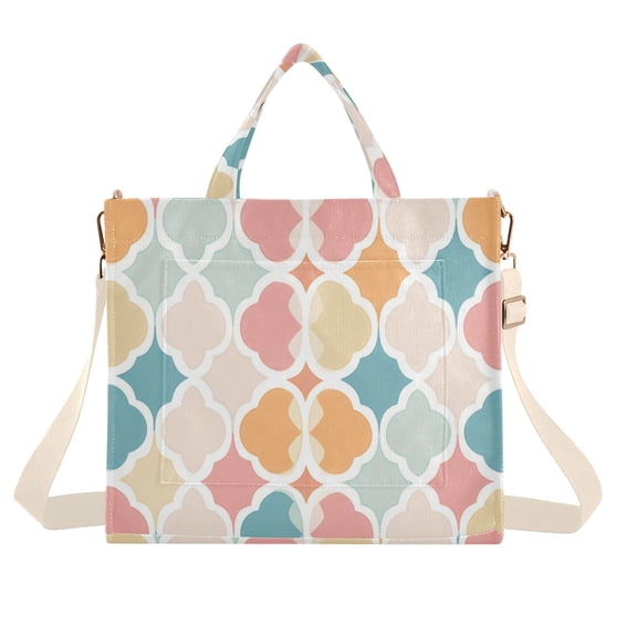 FORMRS Womens Corduroy Tote Bag Crossbody Shoulder Handbag with Pocket, Pink Abstract Pattern