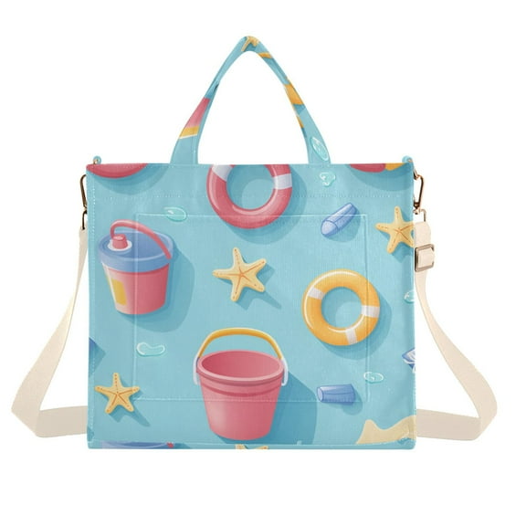 FORMRS Womens Corduroy Tote Bag Crossbody Shoulder Handbag with Pocket, Pink Beach Toys Pattern