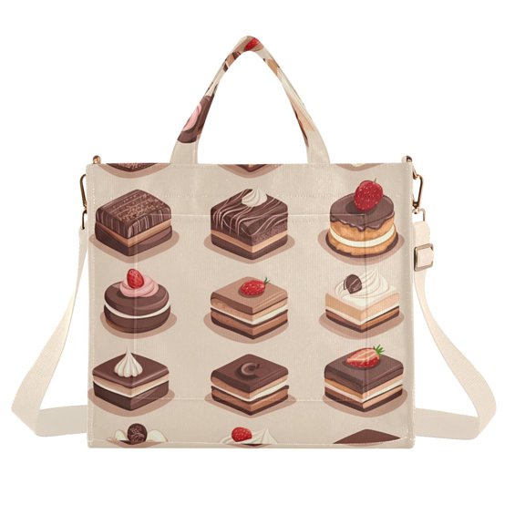 FORMRS Womens Corduroy Tote Bag Crossbody Shoulder Handbag with Pocket, Pink Cakes