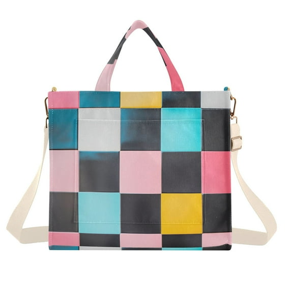 FORMRS Womens Corduroy Tote Bag Crossbody Shoulder Handbag with Pocket, Pink Checkered Pattern