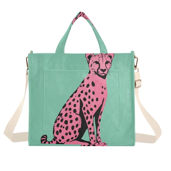 FORMRS Womens Corduroy Tote Bag Crossbody Shoulder Handbag with Pocket, Pink Cheetah