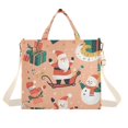 thumbnail image 1 of FORMRS Womens Corduroy Tote Bag Crossbody Shoulder Handbag with Pocket, Pink Christmas Santa, 1 of 7