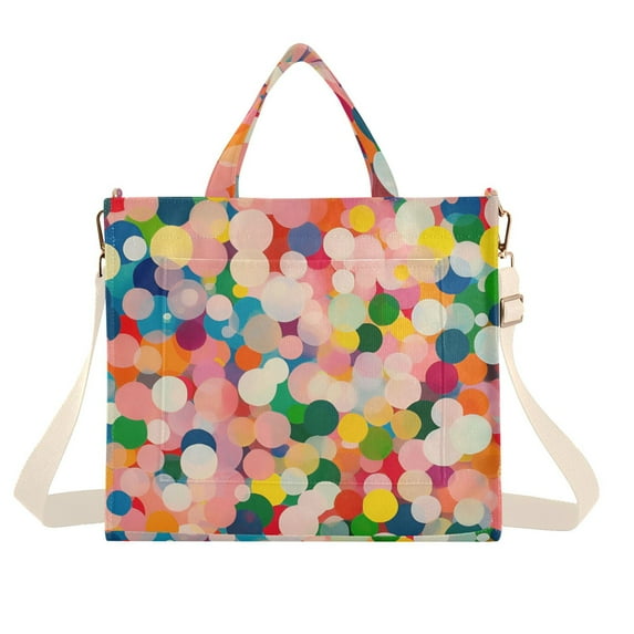 FORMRS Womens Corduroy Tote Bag Crossbody Shoulder Handbag with Pocket, Pink Colorful Circles