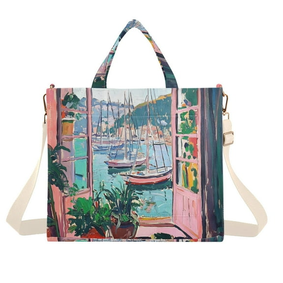 FORMRS Womens Corduroy Tote Bag Crossbody Shoulder Handbag with Pocket, Pink Door