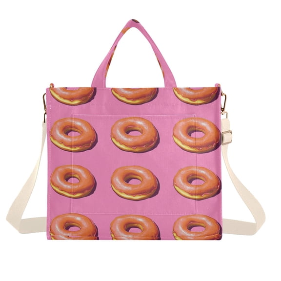 FORMRS Womens Corduroy Tote Bag Crossbody Shoulder Handbag with Pocket, Pink Doughnuts