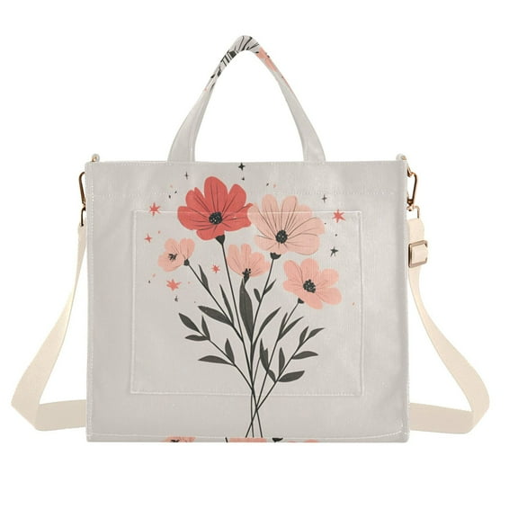 FORMRS Womens Corduroy Tote Bag Crossbody Shoulder Handbag with Pocket, Pink Flower