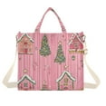 thumbnail image 1 of FORMRS Womens Corduroy Tote Bag Crossbody Shoulder Handbag with Pocket, Pink Gingerbread House, 1 of 7