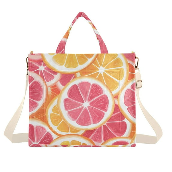 FORMRS Womens Corduroy Tote Bag Crossbody Shoulder Handbag with Pocket, Pink Grapefruit Slices