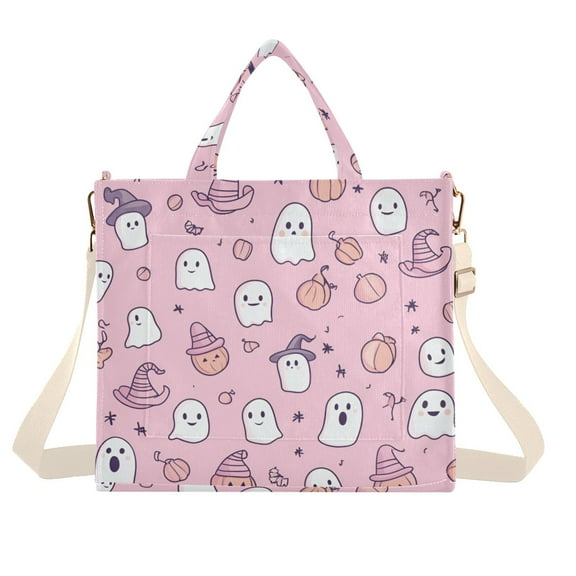 FORMRS Womens Corduroy Tote Bag Crossbody Shoulder Handbag with Pocket, Pink Halloween