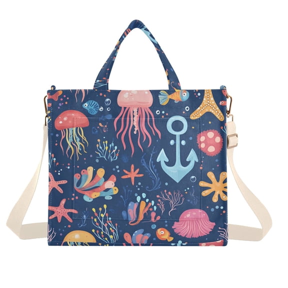 FORMRS Womens Corduroy Tote Bag Crossbody Shoulder Handbag with Pocket, Pink Jellyfish