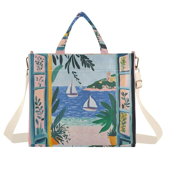 FORMRS Womens Corduroy Tote Bag Crossbody Shoulder Handbag with Pocket, Pink Seaside