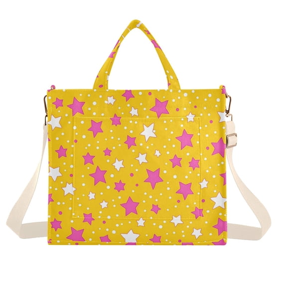 FORMRS Womens Corduroy Tote Bag Crossbody Shoulder Handbag with Pocket, Pink Stars