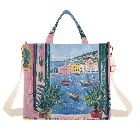 FORMRS Womens Corduroy Tote Bag Crossbody Shoulder Handbag with Pocket, Pink Window