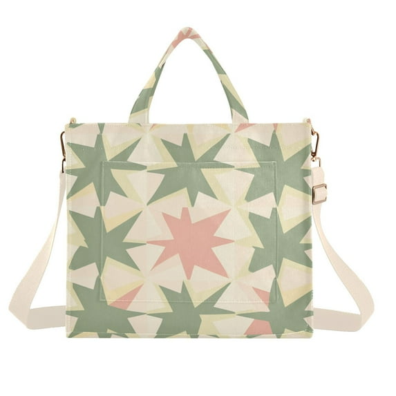 FORMRS Womens Corduroy Tote Bag Crossbody Shoulder Handbag with Pocket, Pink and Green Geometric