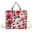 thumbnail image 1 of FORMRS Womens Corduroy Tote Bag Crossbody Shoulder Handbag with Pocket, Pink and Red Flowers, 1 of 7