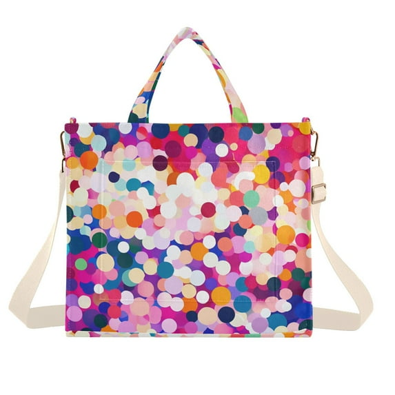 FORMRS Womens Corduroy Tote Bag Crossbody Shoulder Handbag with Pocket, Purple Colorful Circles