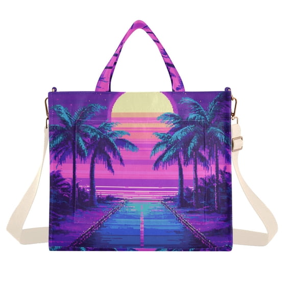 FORMRS Womens Corduroy Tote Bag Crossbody Shoulder Handbag with Pocket, Purple Digital Art