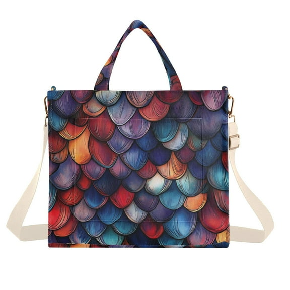 FORMRS Womens Corduroy Tote Bag Crossbody Shoulder Handbag with Pocket, Purple Dragon Scales Pattern