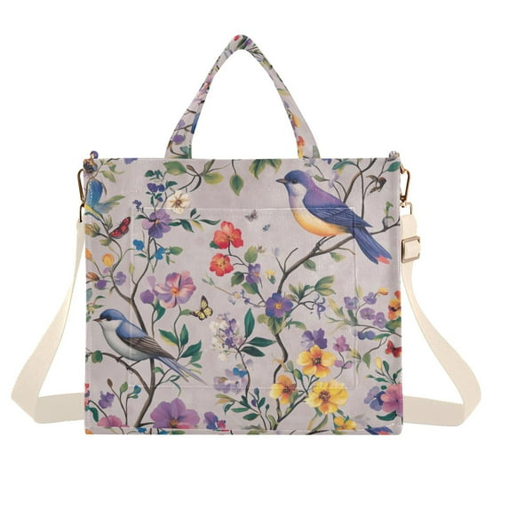 FORMRS Womens Corduroy Tote Bag Crossbody Shoulder Handbag with Pocket, Purple Floral Pattern