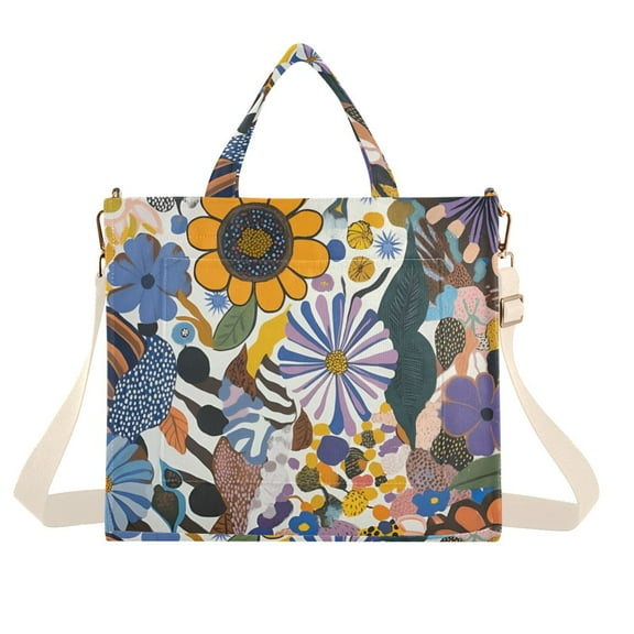 FORMRS Womens Corduroy Tote Bag Crossbody Shoulder Handbag with Pocket, Purple Flowers