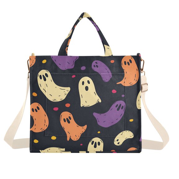 FORMRS Womens Corduroy Tote Bag Crossbody Shoulder Handbag with Pocket, Purple Halloween Ghosts