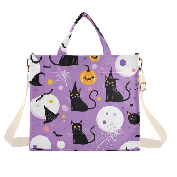FORMRS Womens Corduroy Tote Bag Crossbody Shoulder Handbag with Pocket, Purple Halloween Pattern