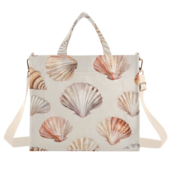 FORMRS Womens Corduroy Tote Bag Crossbody Shoulder Handbag with Pocket, Purple Seashell