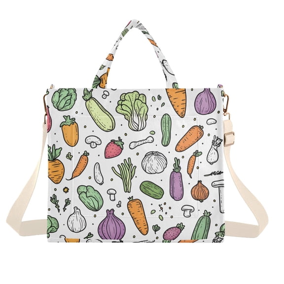 FORMRS Womens Corduroy Tote Bag Crossbody Shoulder Handbag with Pocket, Purple Vegetables Pattern