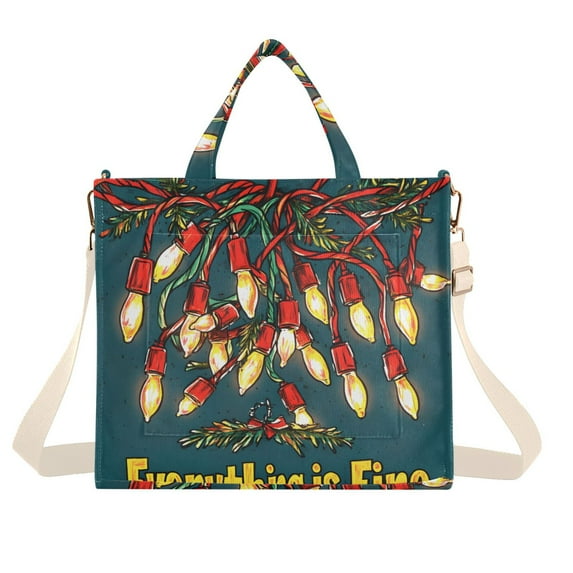 FORMRS Womens Corduroy Tote Bag Crossbody Shoulder Handbag with Pocket, Red Christmas Light