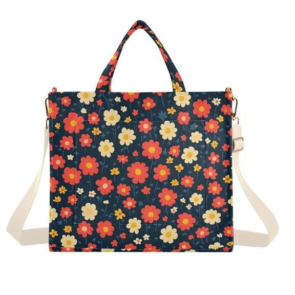 FORMRS Womens Corduroy Tote Bag Crossbody Shoulder Handbag with Pocket, Red Floral