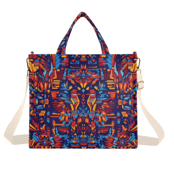 FORMRS Womens Corduroy Tote Bag Crossbody Shoulder Handbag with Pocket, Red Geometric Eagle