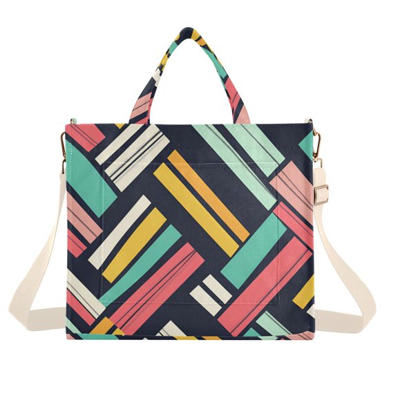 FORMRS Womens Corduroy Tote Bag Crossbody Shoulder Handbag with Pocket, Red Geometric