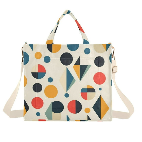 FORMRS Womens Corduroy Tote Bag Crossbody Shoulder Handbag with Pocket, Red Geometric