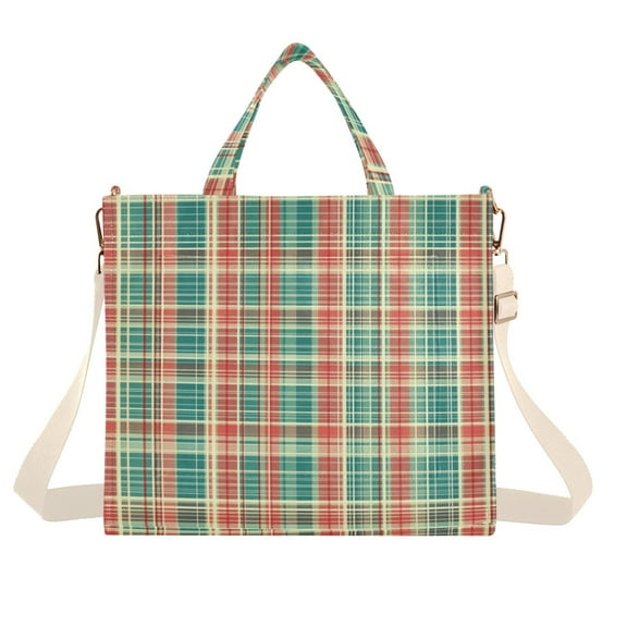 FORMRS Womens Corduroy Tote Bag Crossbody Shoulder Handbag with Pocket, Red Green Tartan Pattern