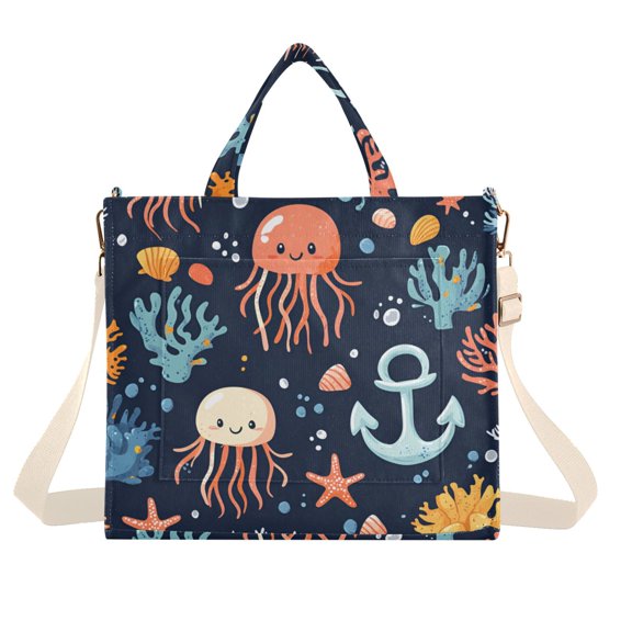 FORMRS Womens Corduroy Tote Bag Crossbody Shoulder Handbag with Pocket, Red Jellyfish