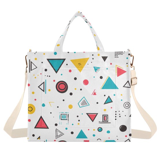 FORMRS Womens Corduroy Tote Bag Crossbody Shoulder Handbag with Pocket, Red Simple Shapes