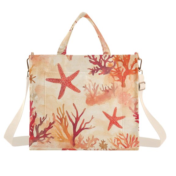 FORMRS Womens Corduroy Tote Bag Crossbody Shoulder Handbag with Pocket, Red Starfish