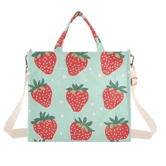 FORMRS Womens Corduroy Tote Bag Crossbody Shoulder Handbag with Pocket, Red Strawberry