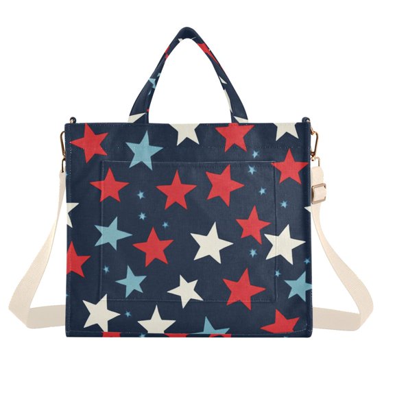 FORMRS Womens Corduroy Tote Bag Crossbody Shoulder Handbag with Pocket, Red White Stars