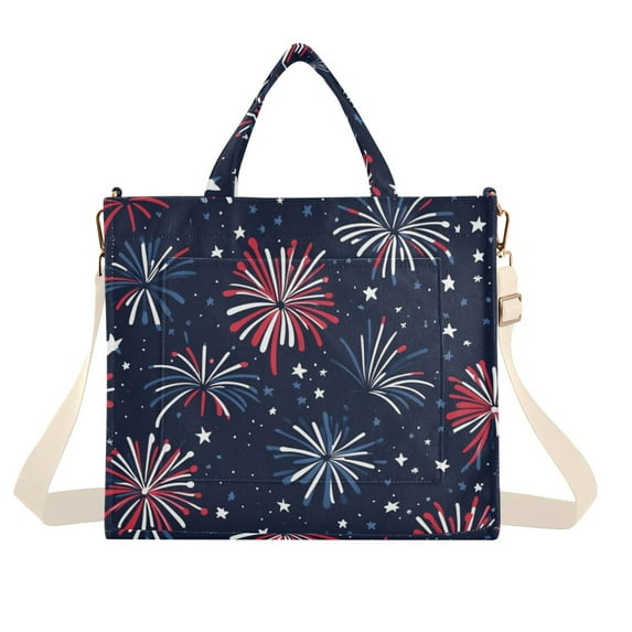 FORMRS Womens Corduroy Tote Bag Crossbody Shoulder Handbag with Pocket, Red and Blue Fireworks Pattern