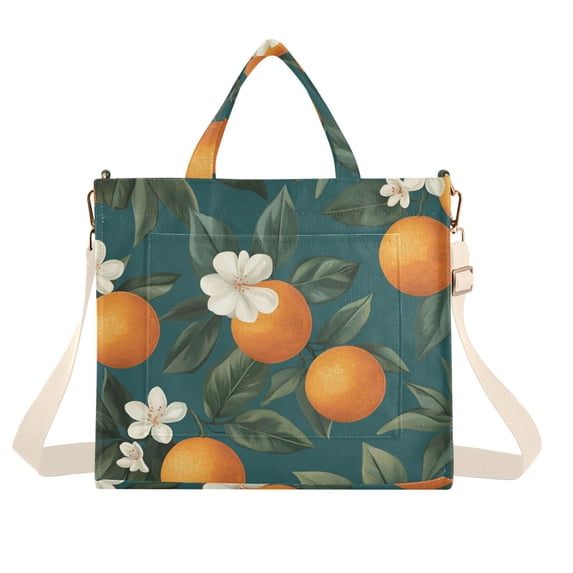 FORMRS Womens Corduroy Tote Bag Crossbody Shoulder Handbag with Pocket, Retro Floral Orange